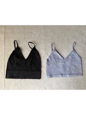 Bozzolo Womens Crop Tops L Black & S/M Blue Waffle Textured Adj. Straps Lot of 2